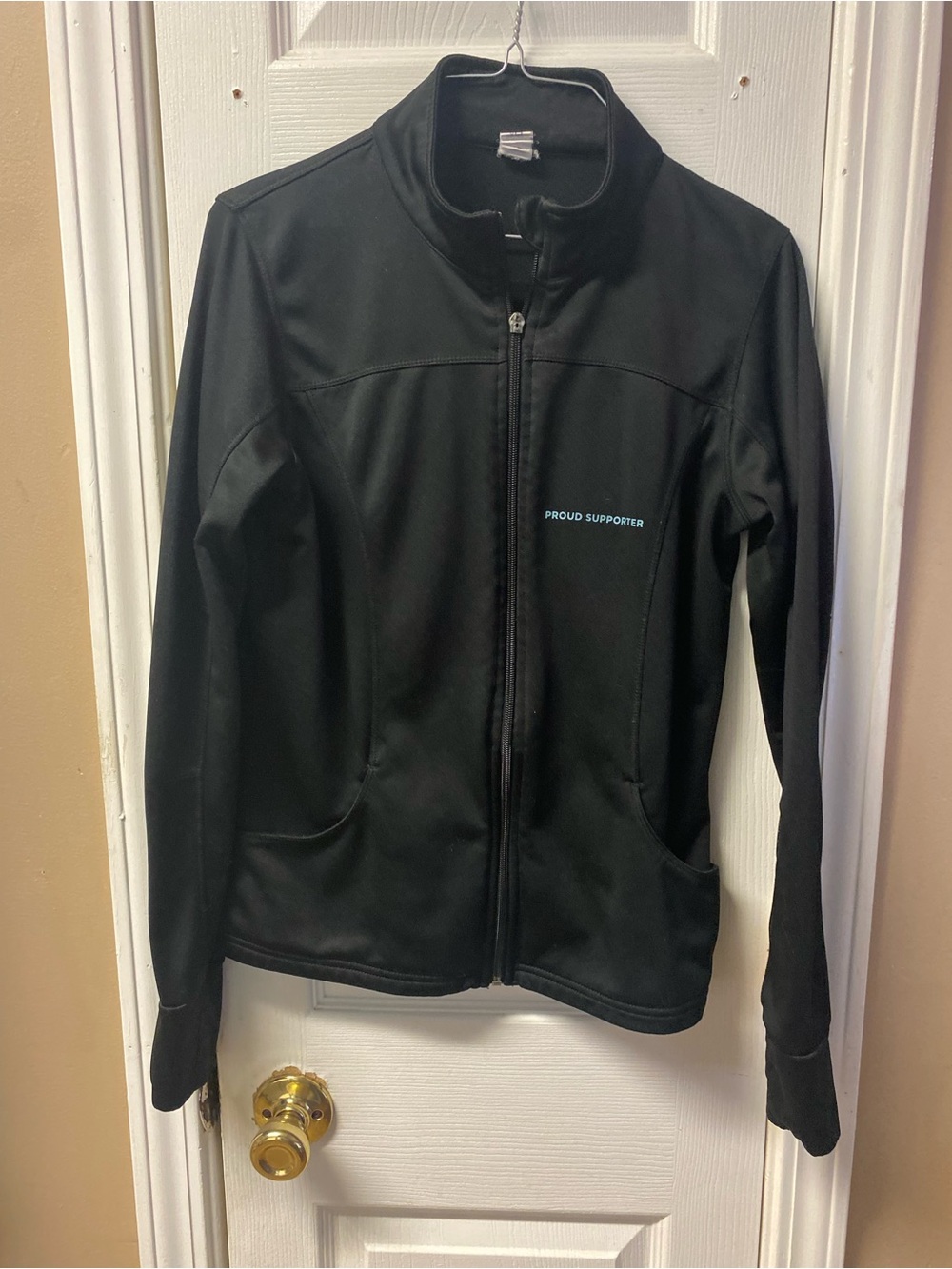 Women's Black Full-Zip Utility Jacket - Proud Supporter. Pull On Zipper Missing